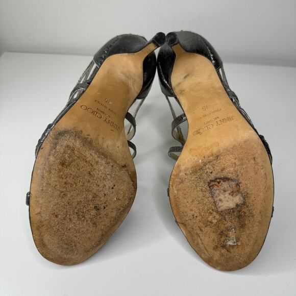 Jimmy Choo Cage Strappy Silver Snake Print Heels 36 - Picture 8 of 12